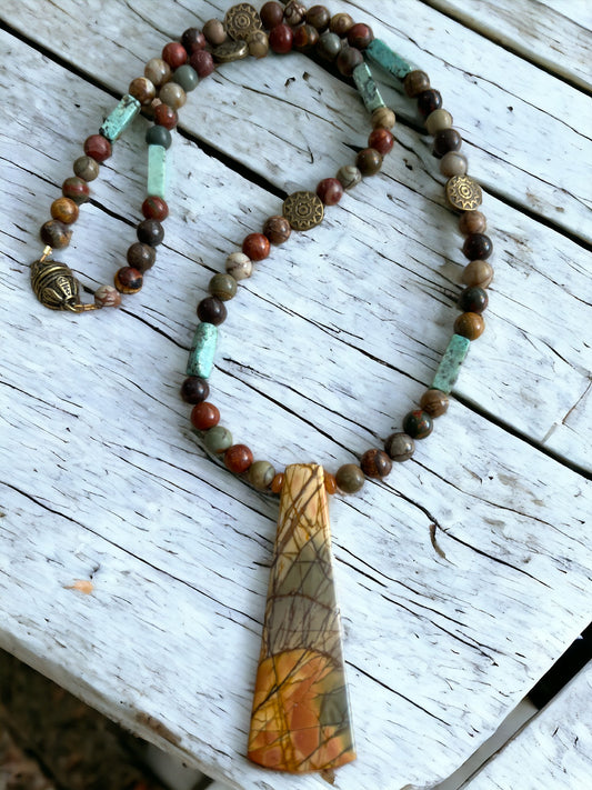 Red Creek Jasper Focal with African Turquoise Necklace