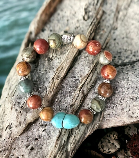 Red Creek Jasper with Turquoise Bracelet