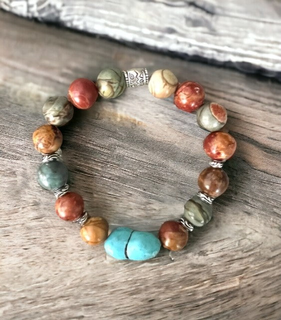 Red Creek Jasper with Turquoise Bracelet