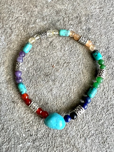 Chakra Gemstone Bracelet with Genuine Turquoise Nugget