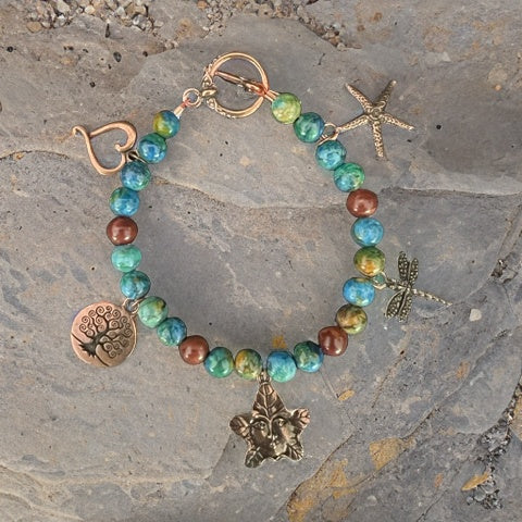 Chrysocolla and Copper Nature Charm Bracelet