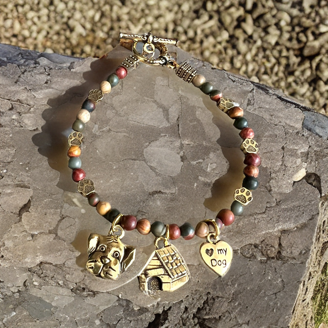 Red Creek Jasper "I Love My Dog" Bracelet