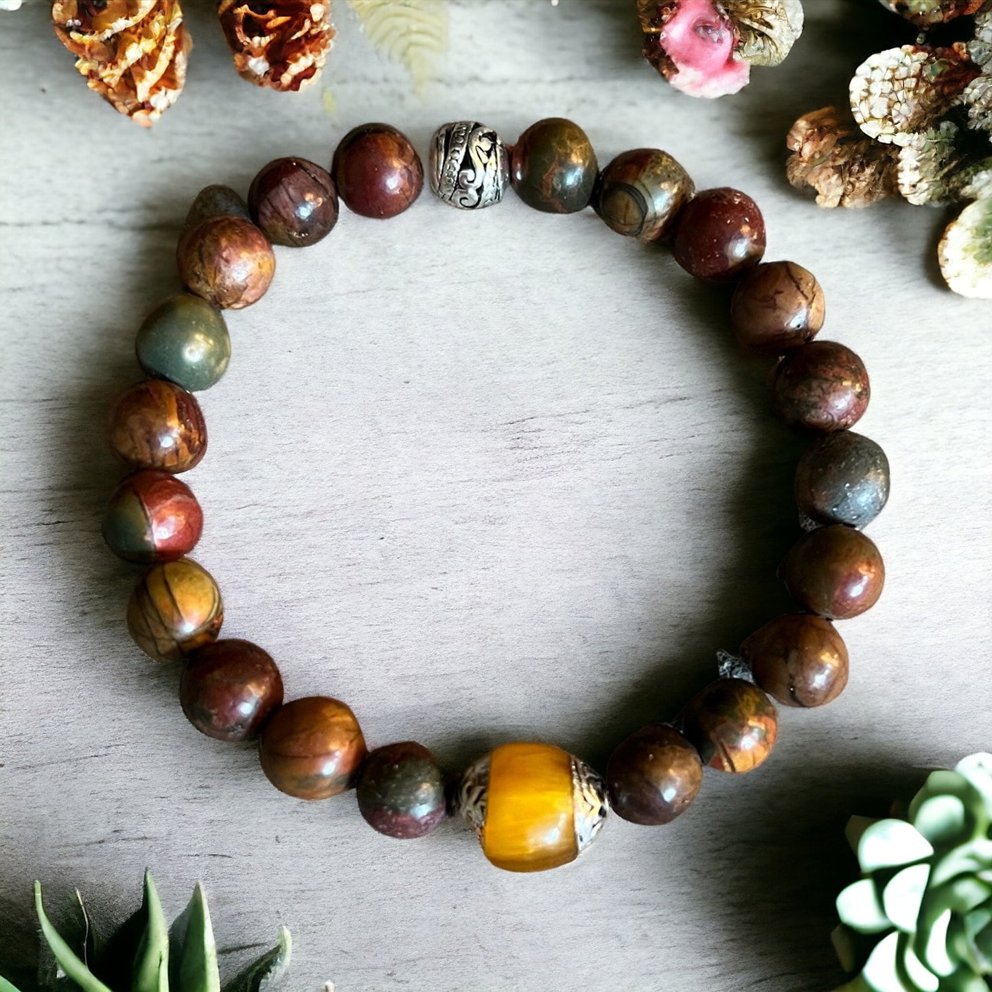 Tibetan Amber and Red Creek Jasper Bracelet