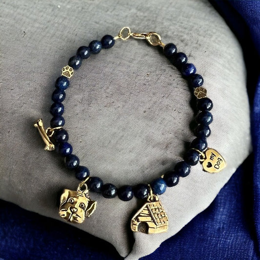 Lapis "I Love My Dog" Charm Bracelet