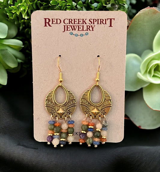 BoHo Multigem Fun-n-Funky Gold Dangle Earrings