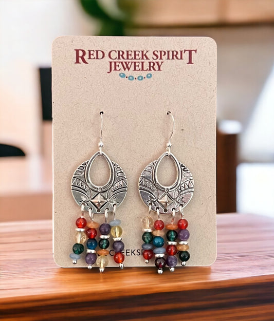 BoHo Fun-n-Funky Multigem Antique Silver Dangle Earrings