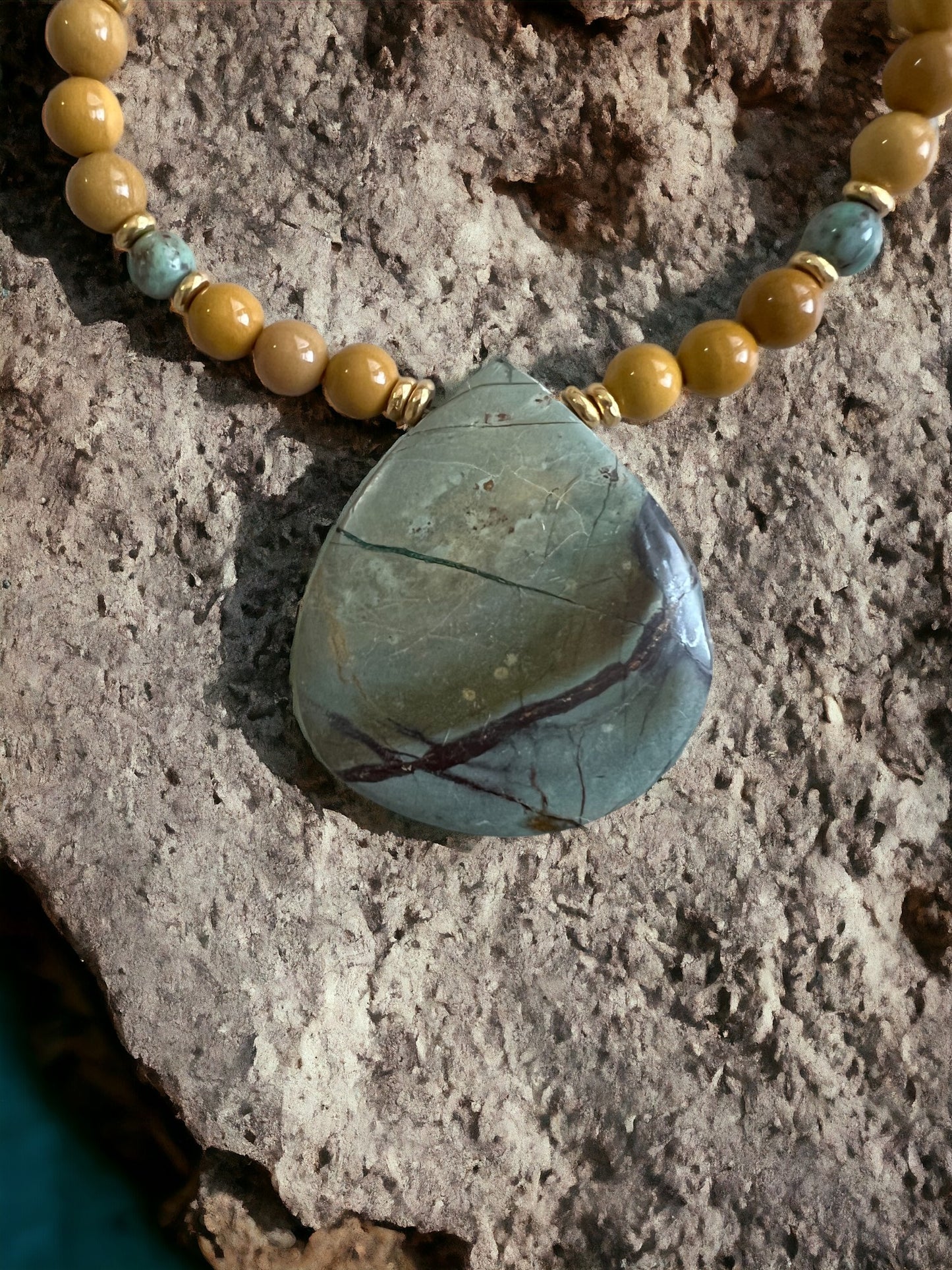 Stunning Focal with Gold Mookaite and African Turquoise