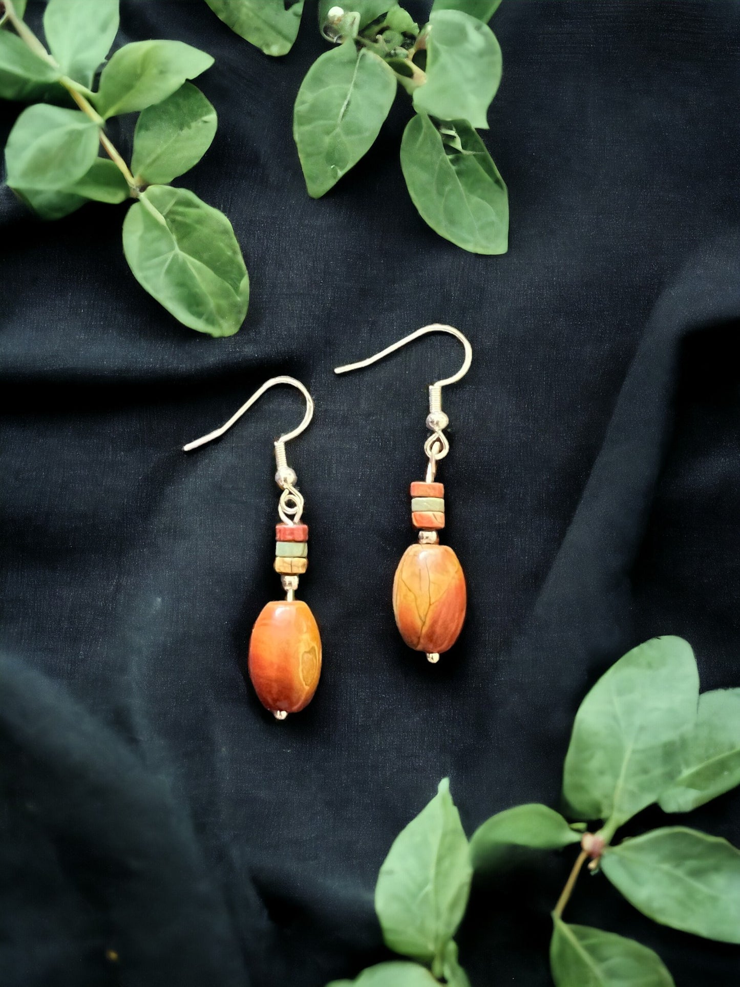 Red Creek Jasper Barrel Stone Earrings