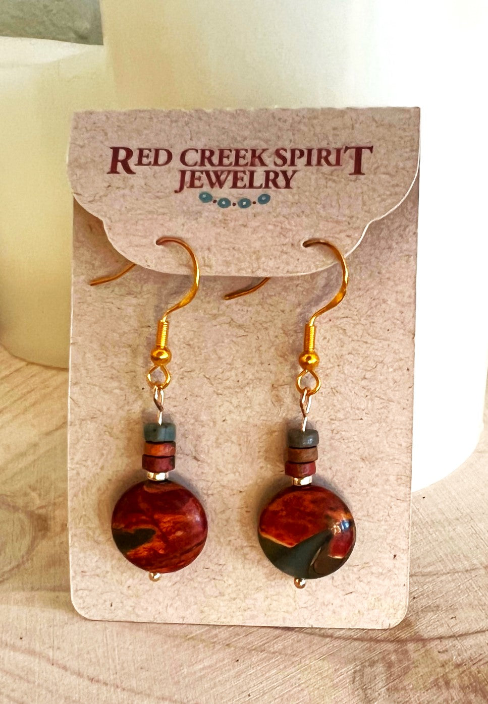 Autumn-Colored Red Creek Jasper Discs with Gold Wire