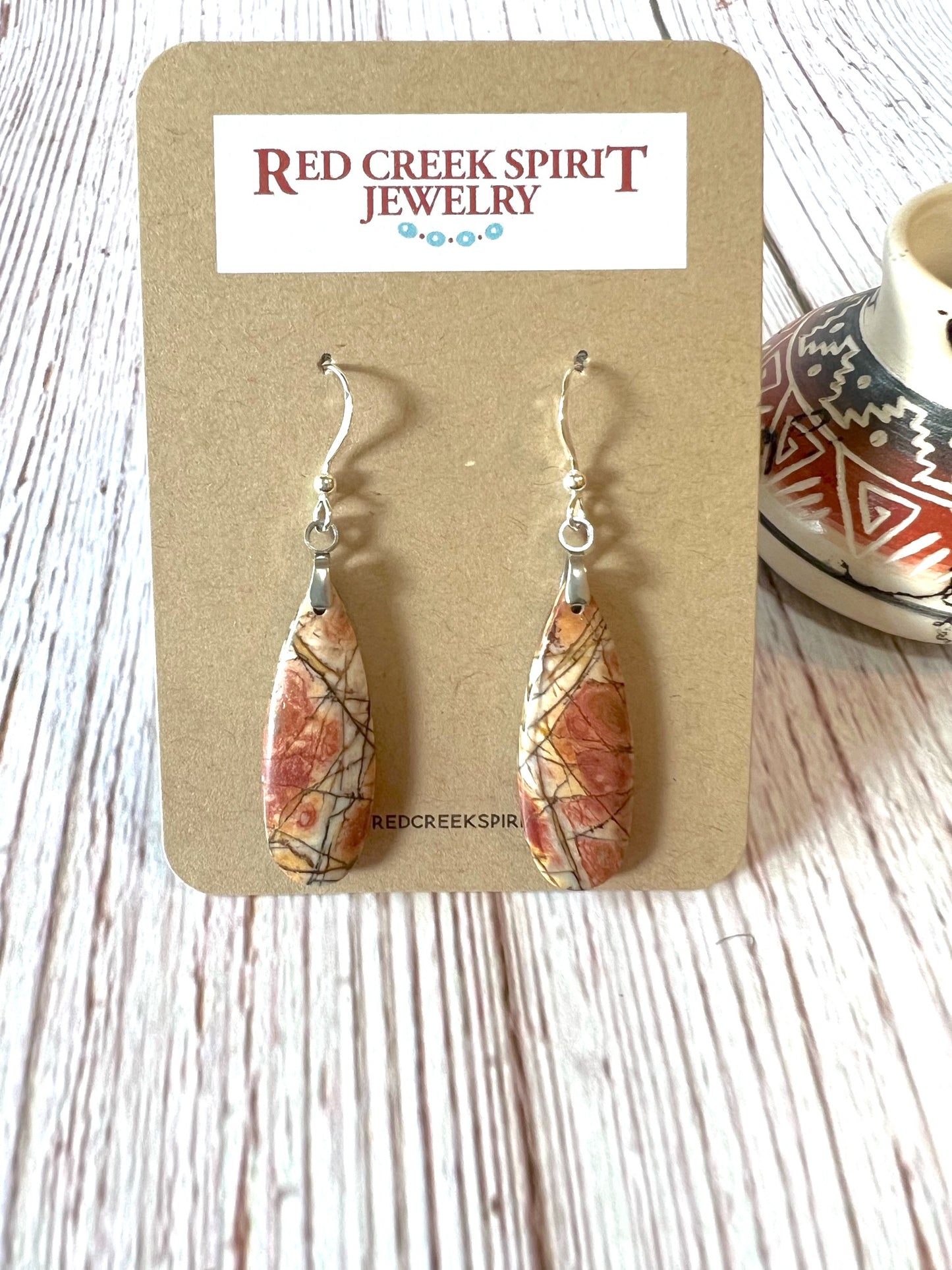 Beautiful Red Creek Jasper Teardrop Earrings