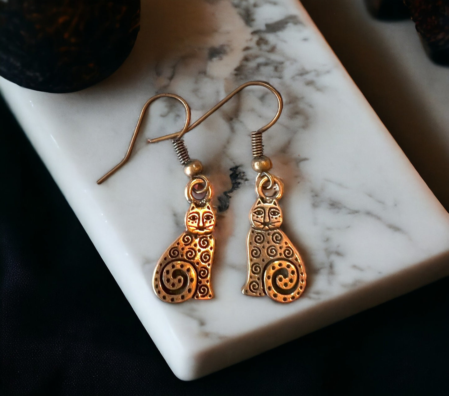 Whimsical Cat Earrings on Copper Wire