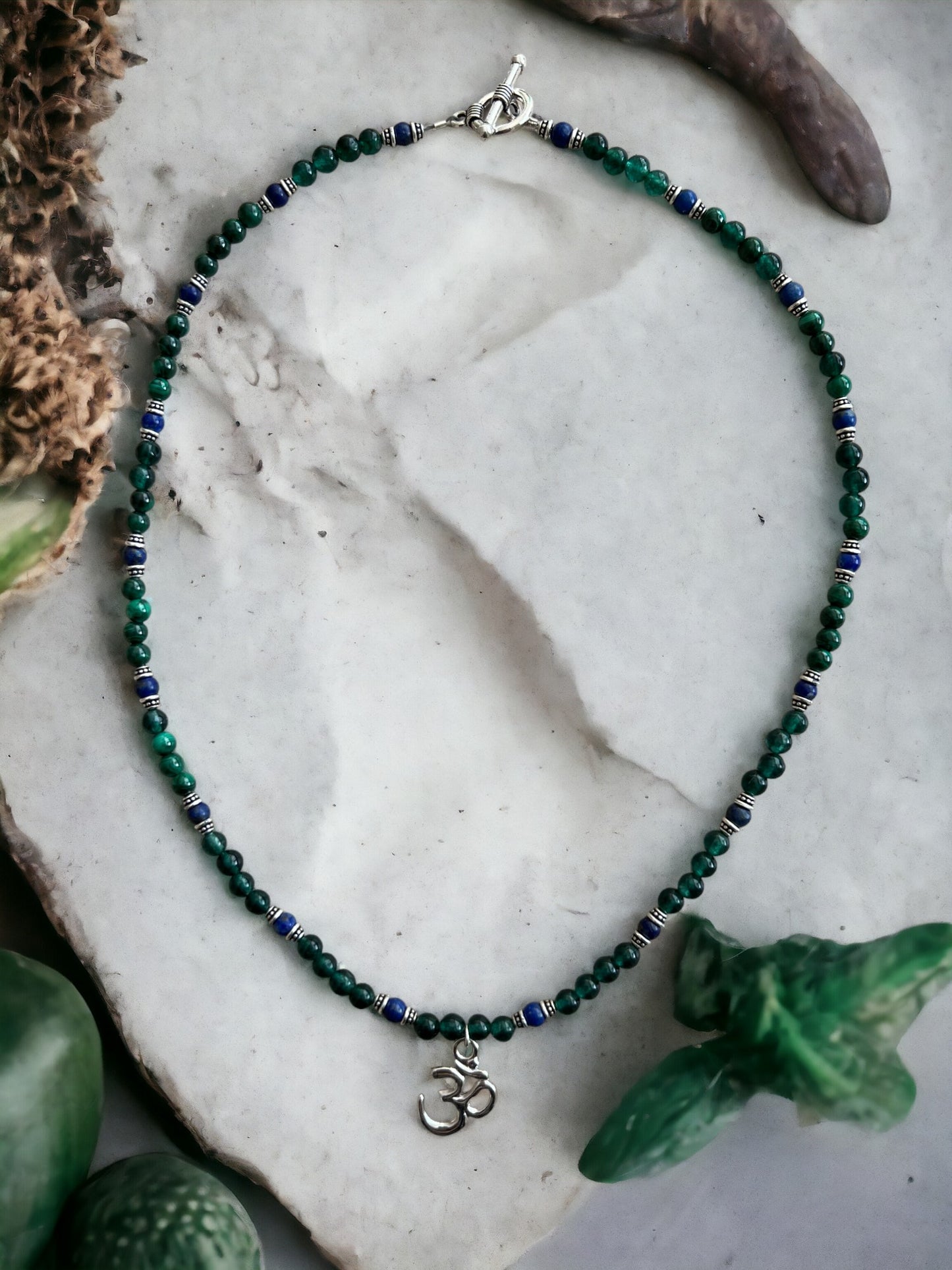 Dark Green Jade and Lapis Necklace