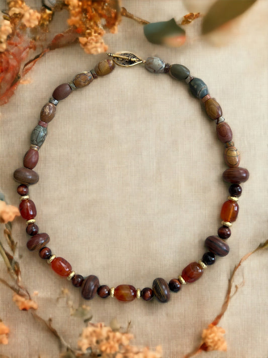 Red Creek Jasper and Amber Necklace