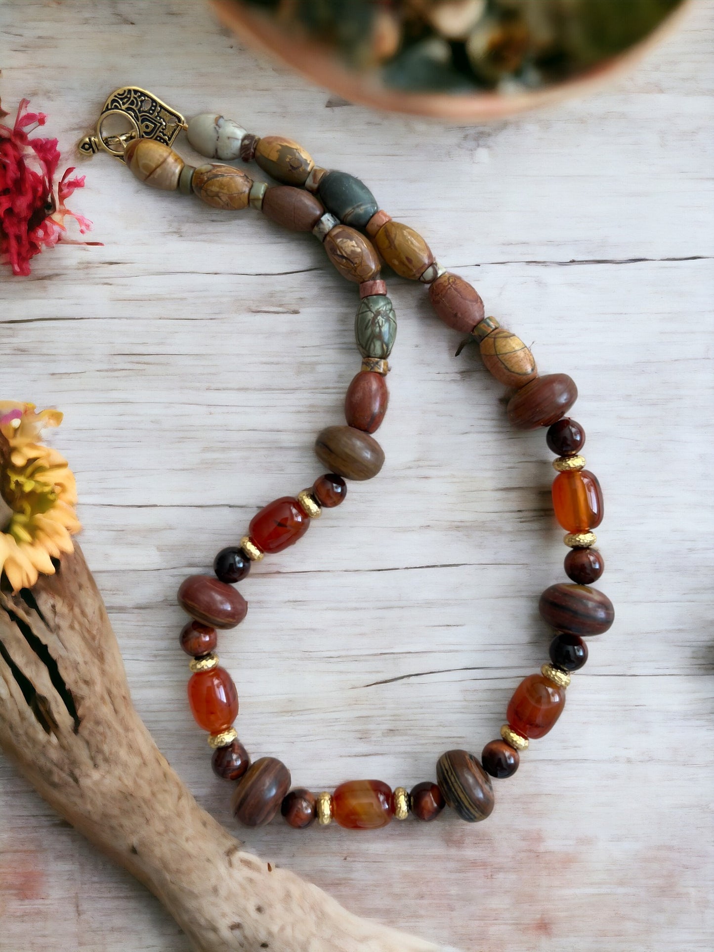 Red Creek Jasper and Amber Necklace