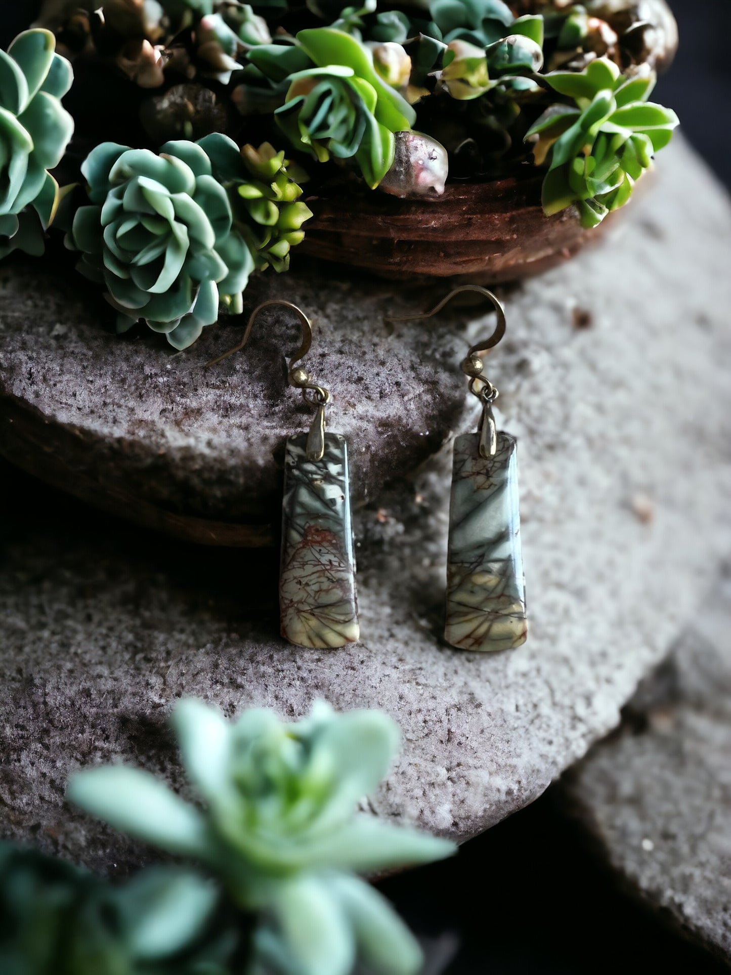 Red Creek Jasper Trapazoid Dangle Earrings