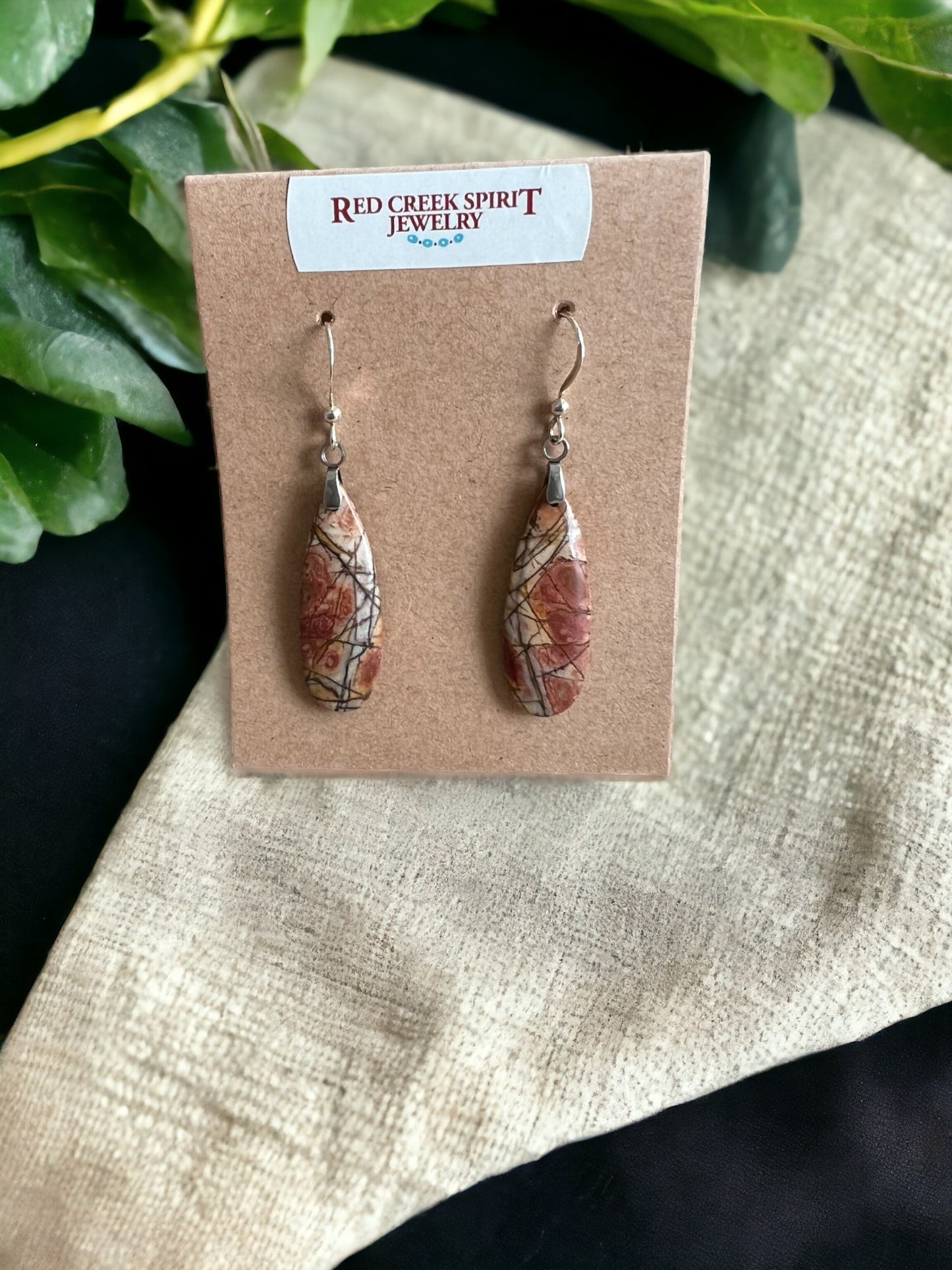 Beautiful Red Creek Jasper Teardrop Earrings