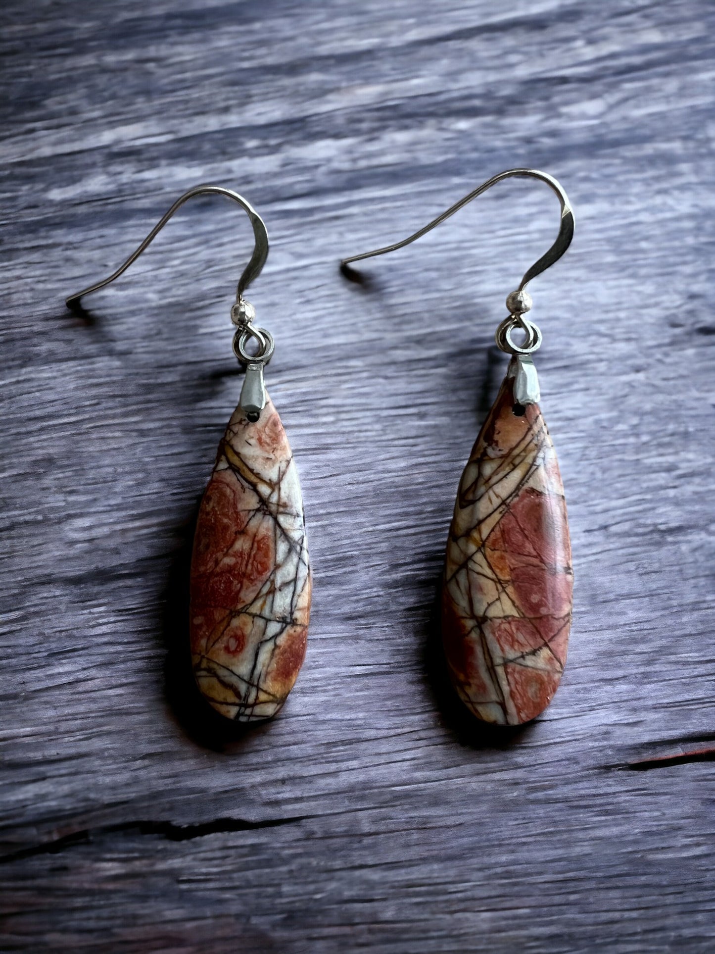 Beautiful Red Creek Jasper Teardrop Earrings