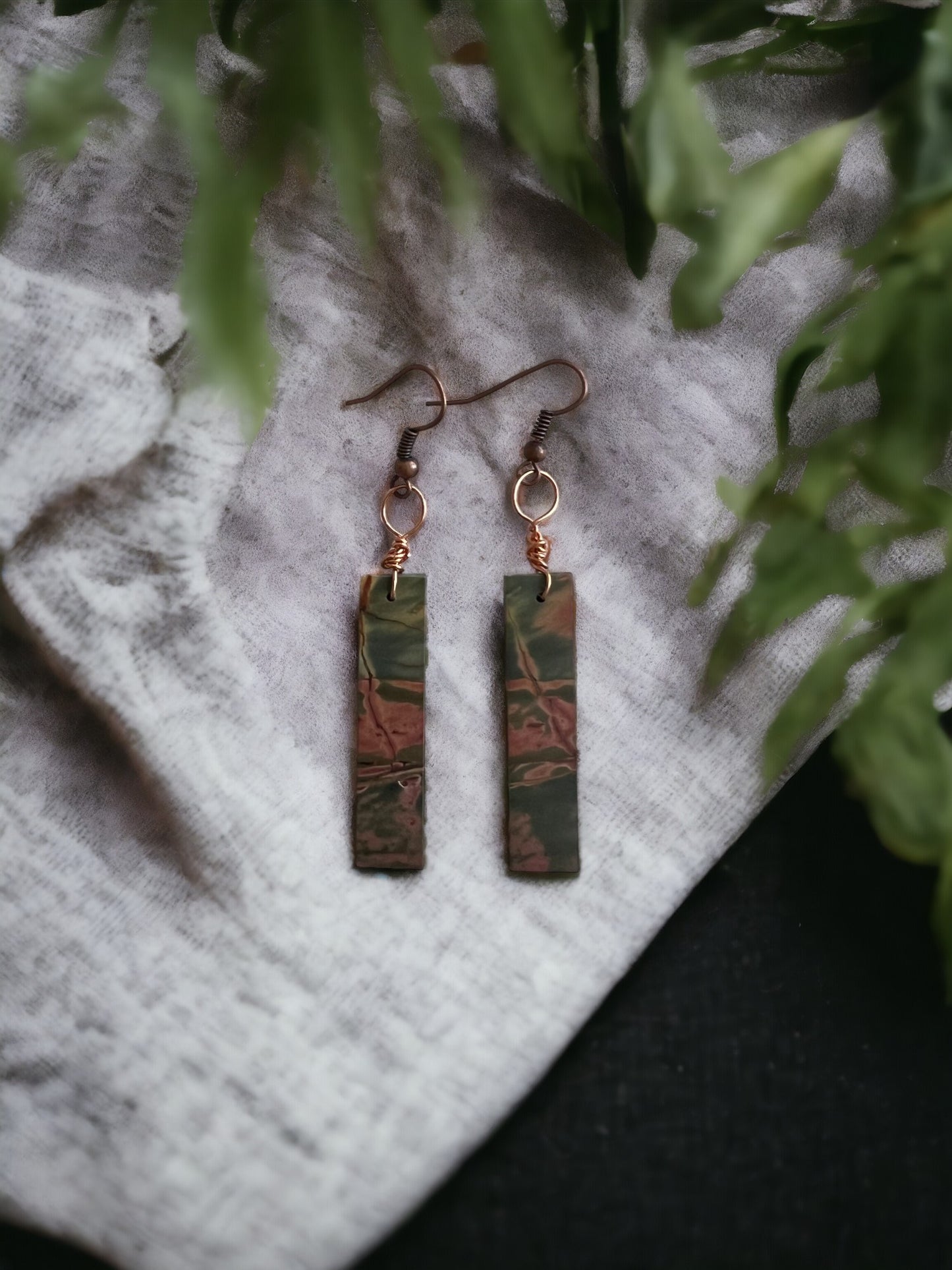 Long Red Creek Jasper Dangles on Copper Wire