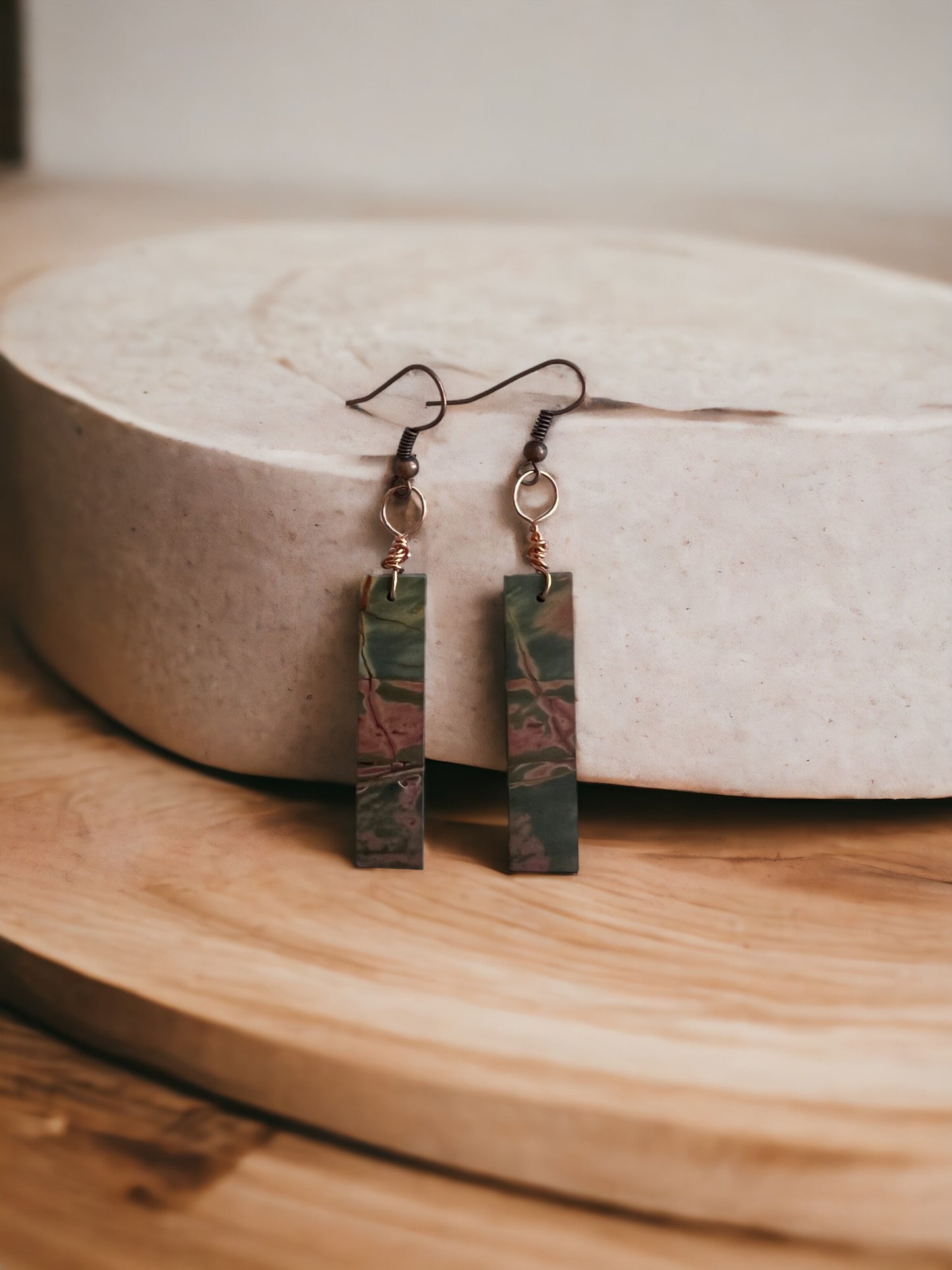 Long Red Creek Jasper Dangles on Copper Wire