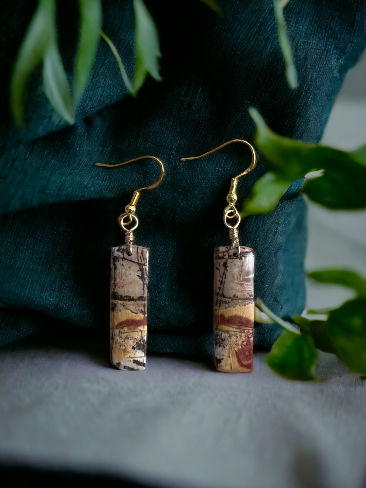 Gorgeous Red Creek Jasper Rectangles on Gold Wire