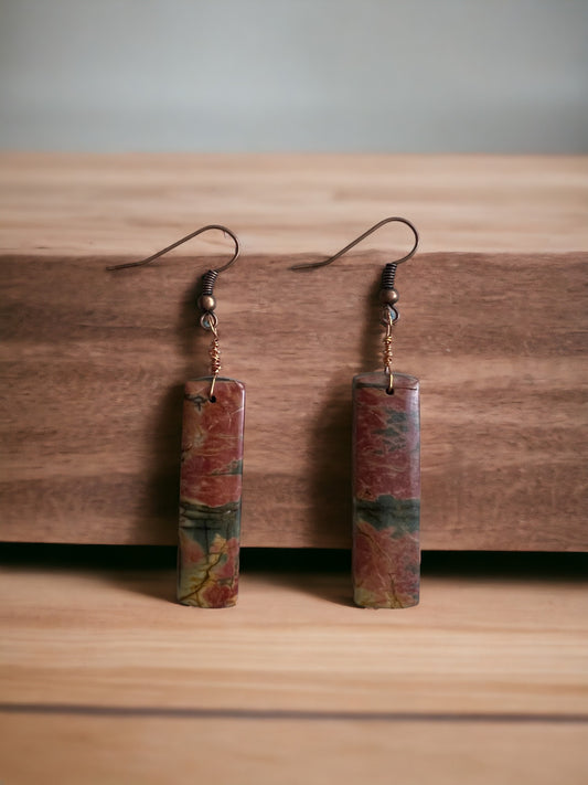 Rectangular Stones of Red Creek Jasper on Copper Wire