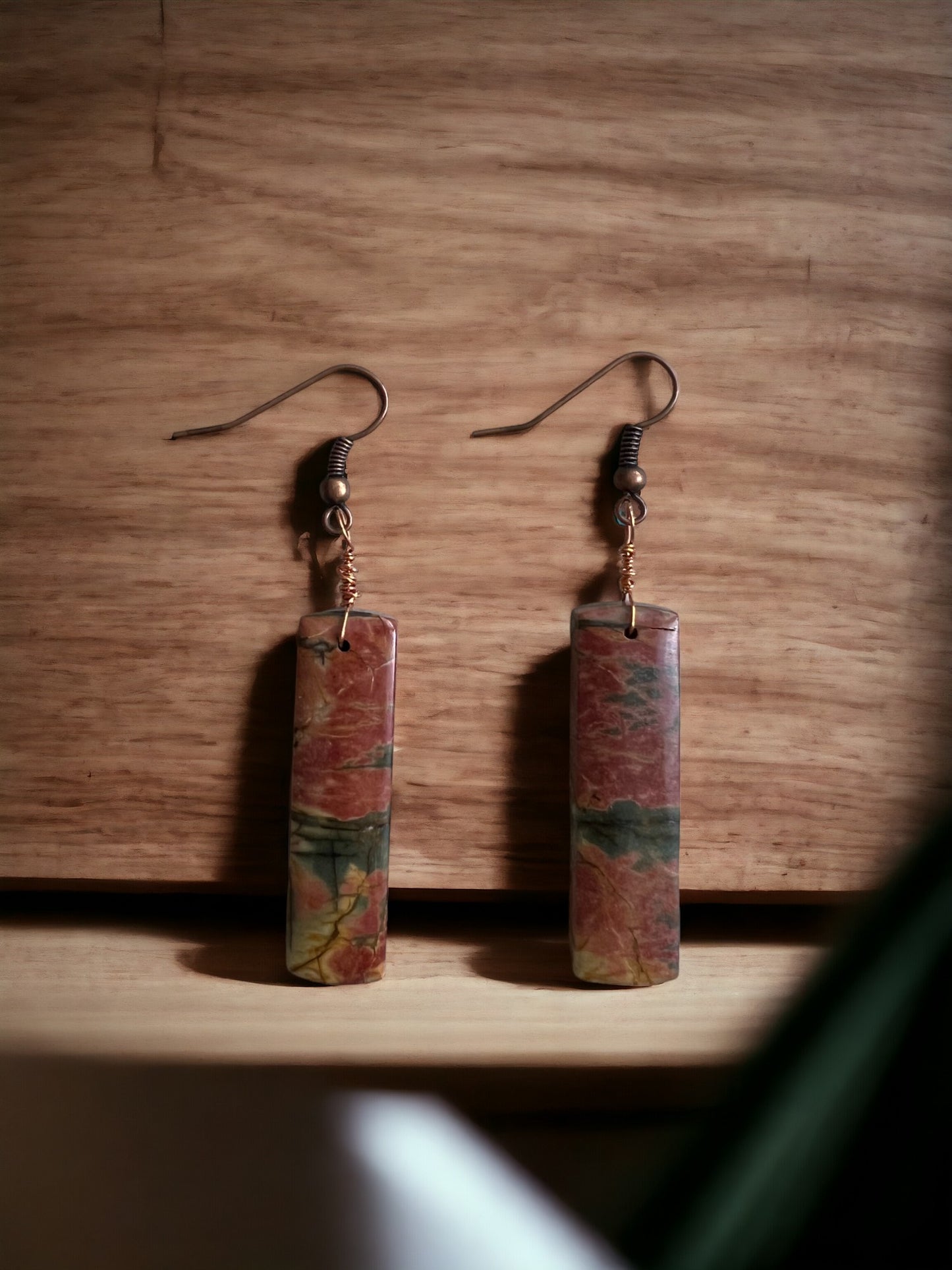 Rectangular Stones of Red Creek Jasper on Copper Wire