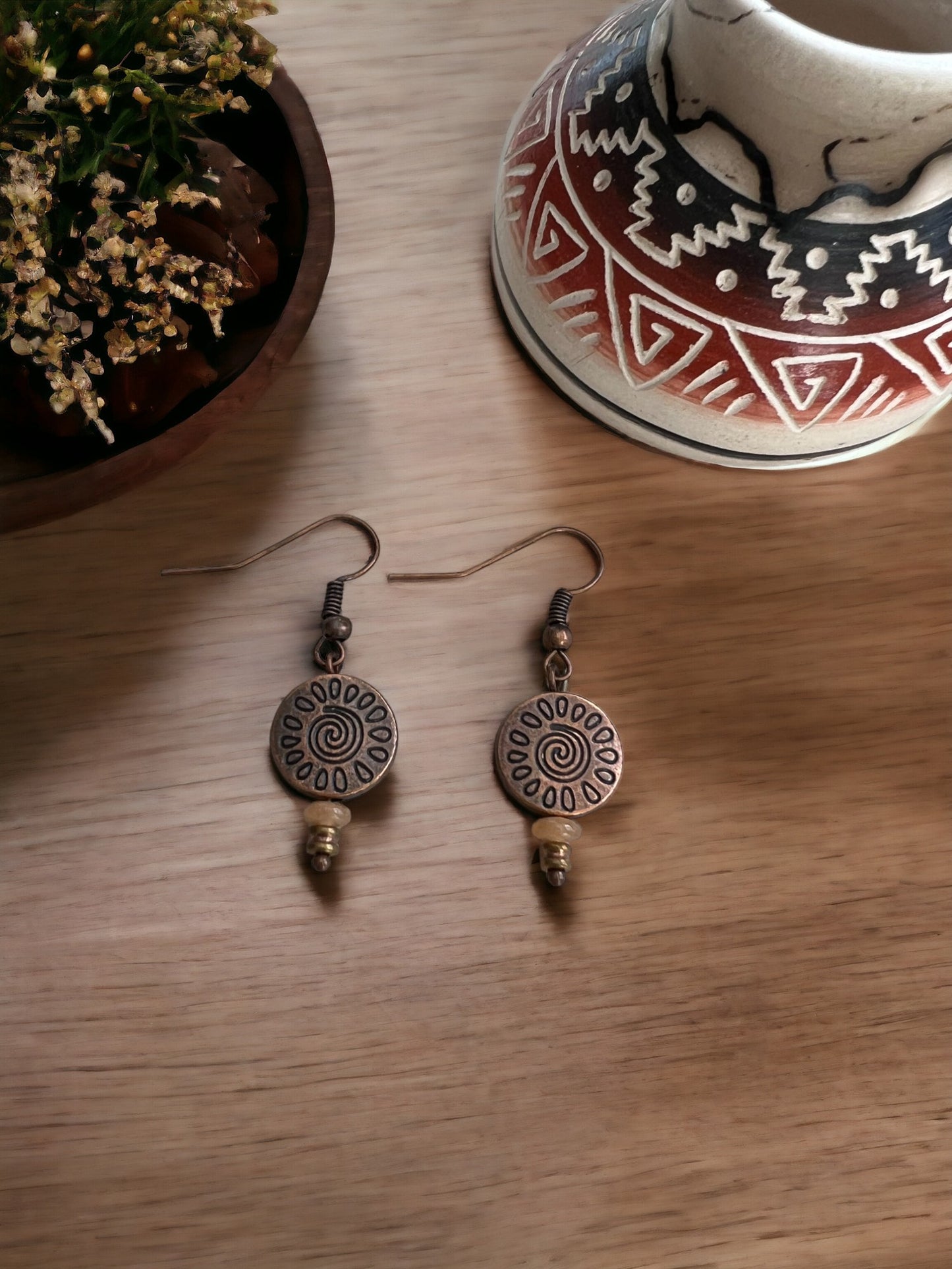 Aztec-Inspired Copper Sun Earrings