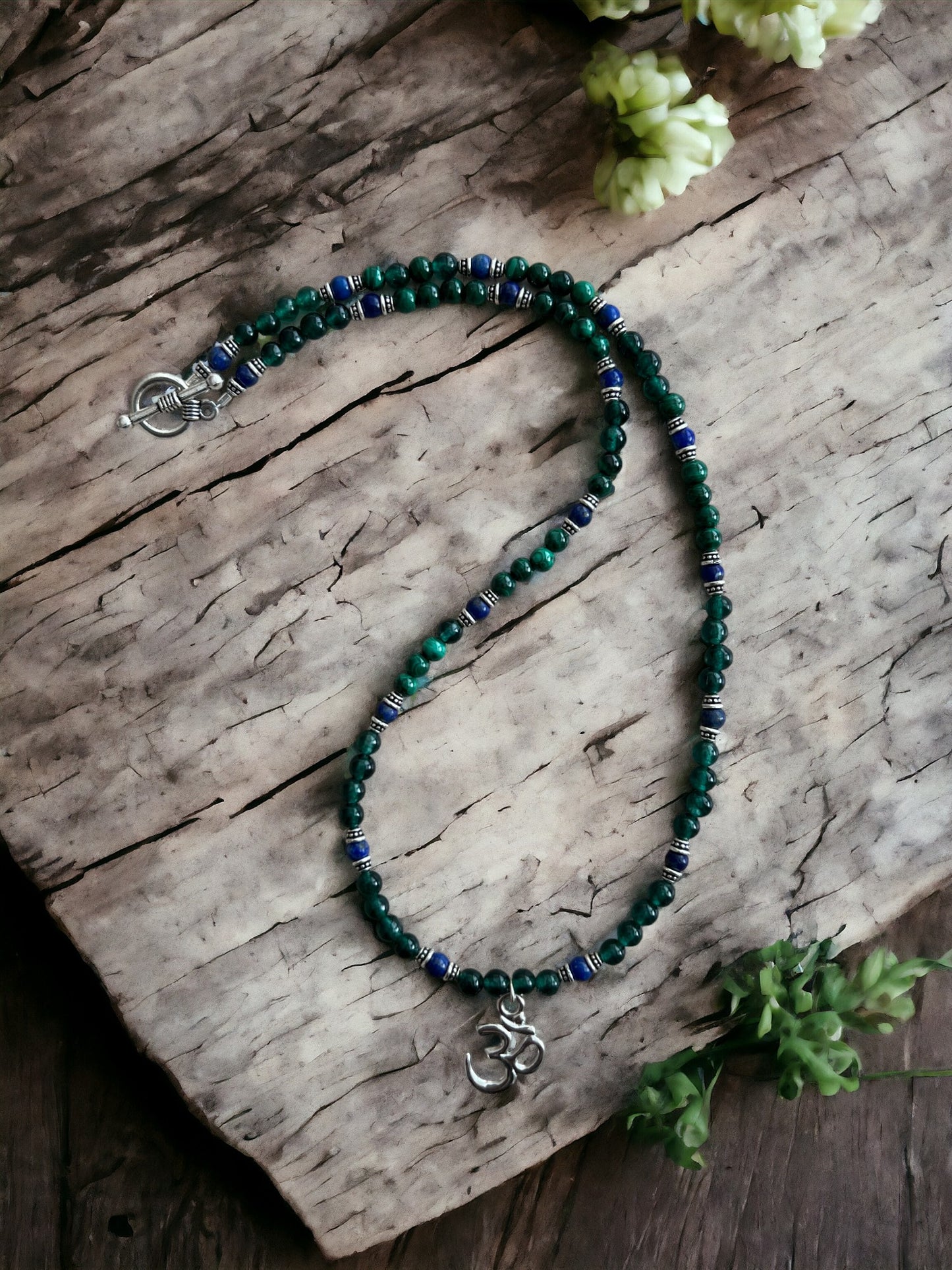 Dark Green Jade and Lapis Necklace