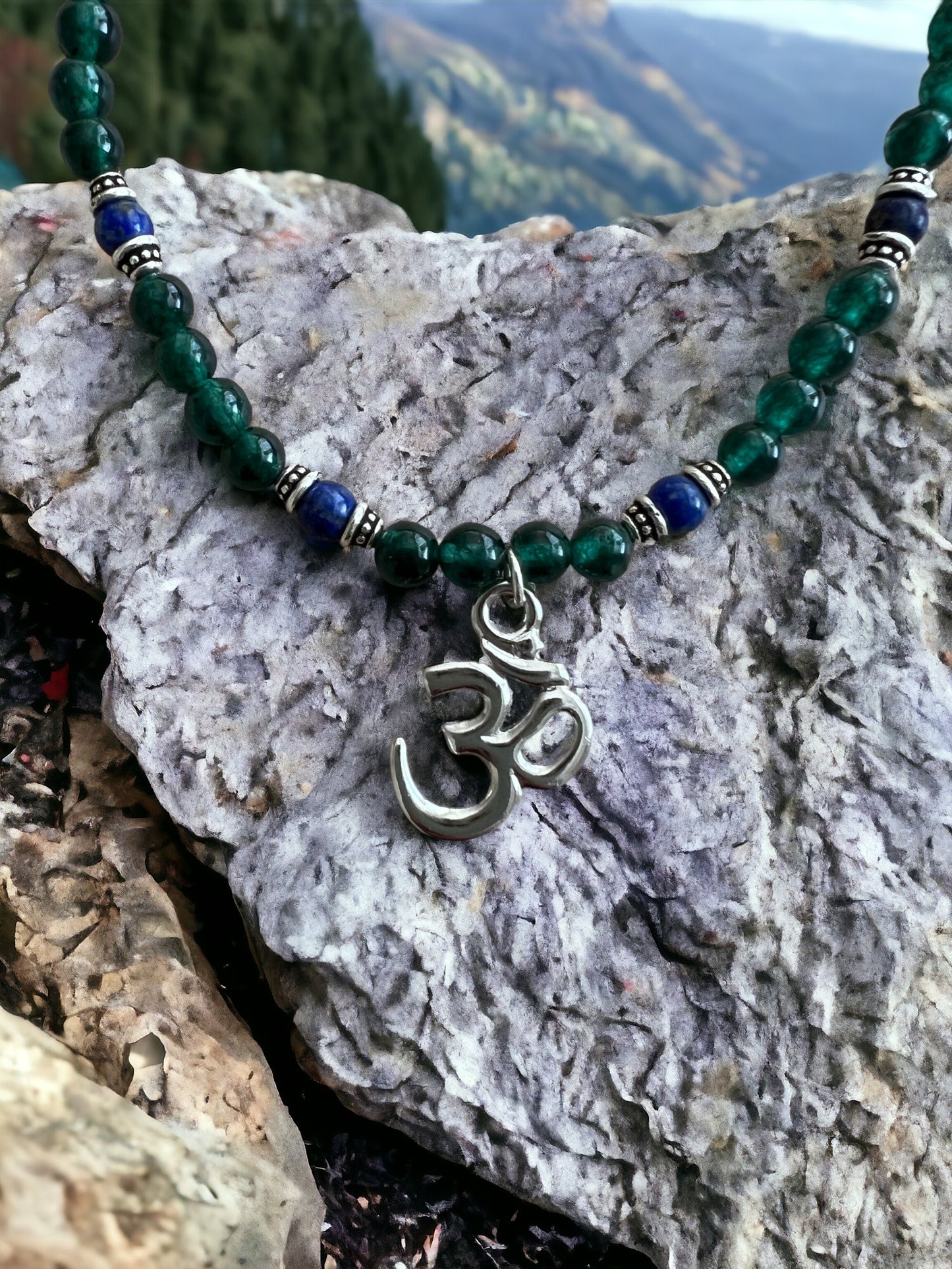 Dark Green Jade and Lapis Necklace