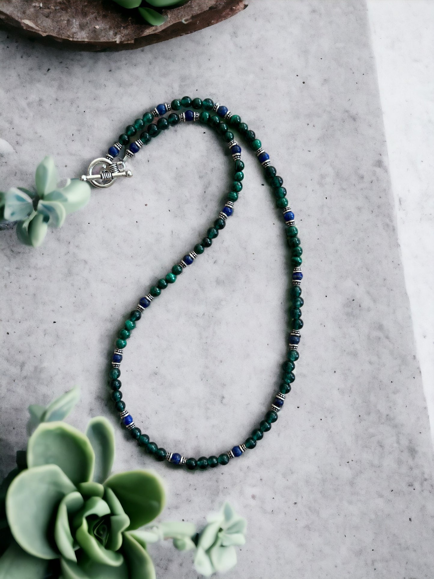 Dark Green Jade and Lapis Necklace