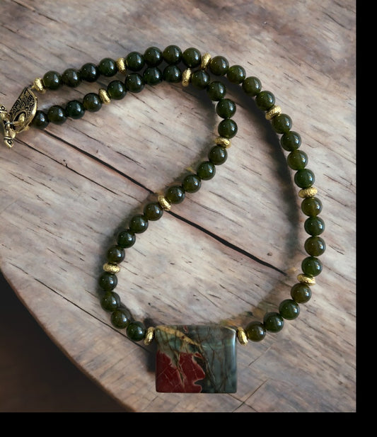 Genuine Jade with Red Creek Jasper Focal