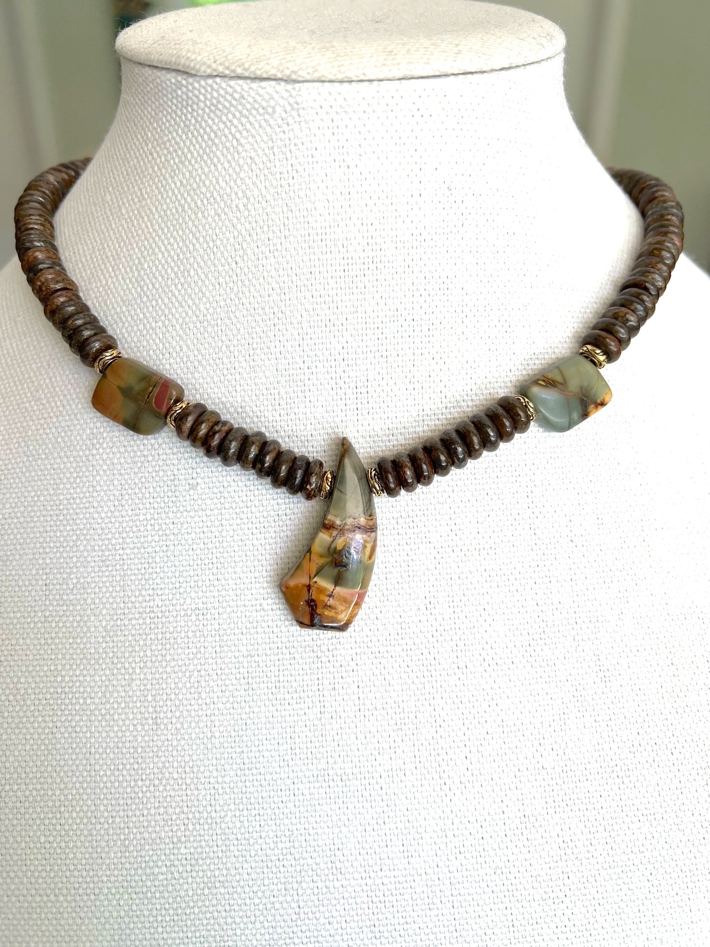 Tribal Necklace of Bronzite and Red Creek Jasper