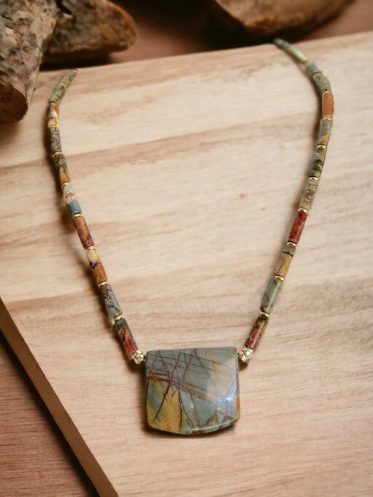 Red Creek Jasper Shield with Gold Accents