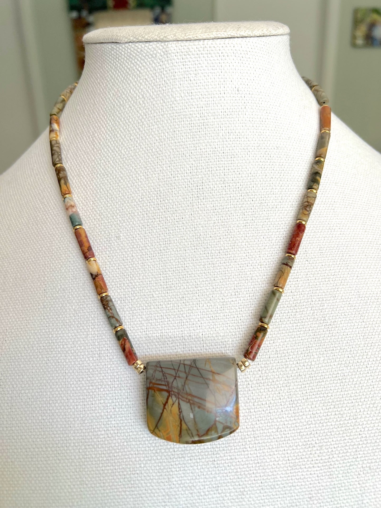 Red Creek Jasper Shield with Gold Accents