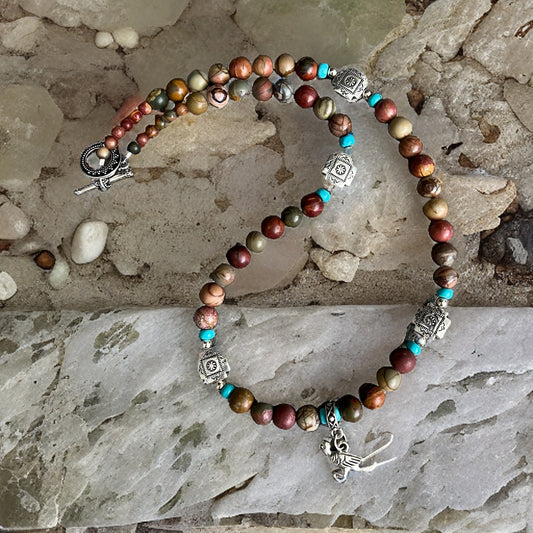 Southwestern Styled Necklace with Turquoise and Roadrunner Charm