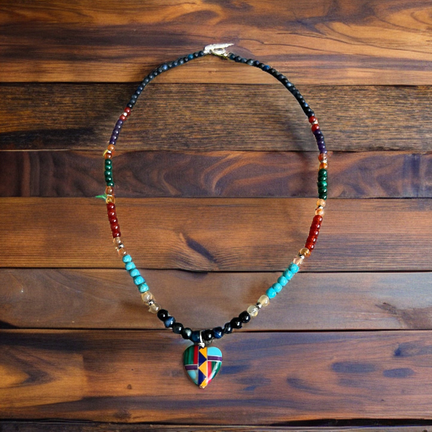 Zuni Tribe Multi-Gemstone Inlay Heart Necklace