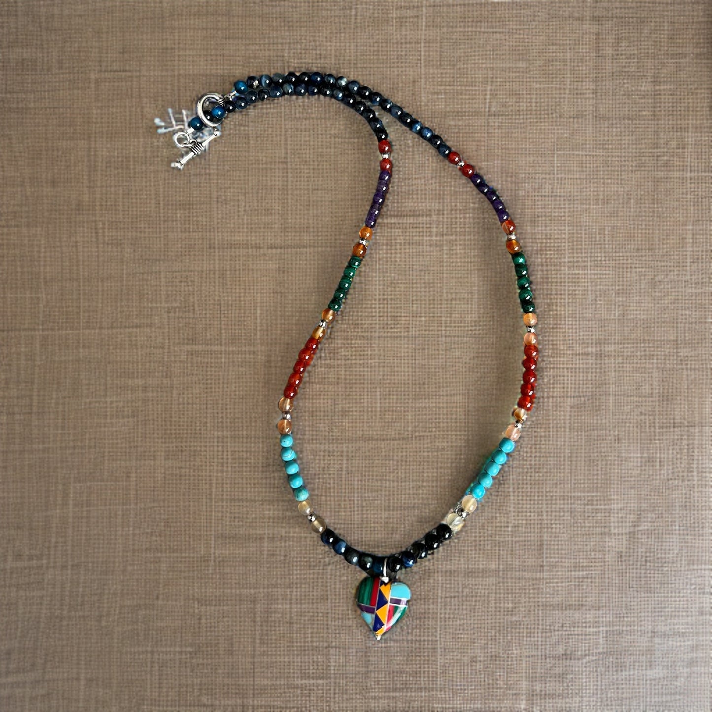 Zuni Tribe Multi-Gemstone Inlay Heart Necklace