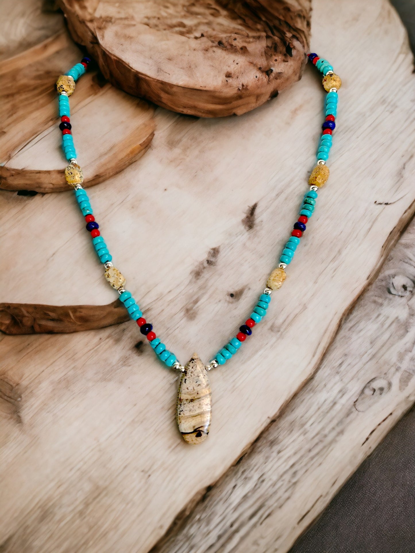 Sacred Turquoise and Picture Jasper Necklace (Honoring the Cherokee)