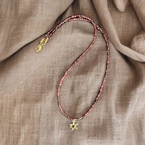 Red Garnet Necklace with Small Gold Star of David