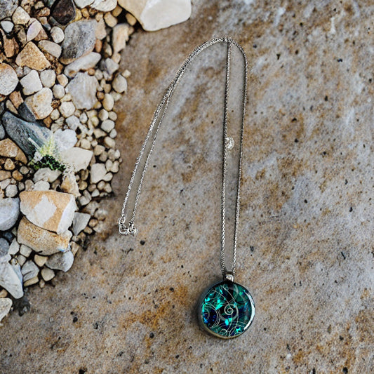 Unique Resin Pendant on 22" Sterling Silver Chain