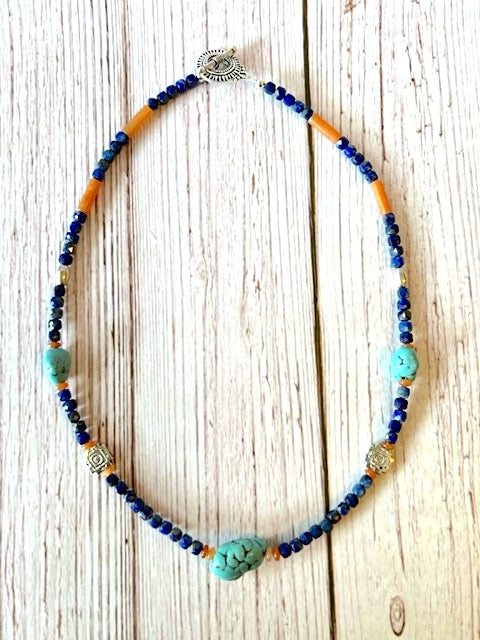 Lapis, Turquoise, and Orange Aventurine Necklace