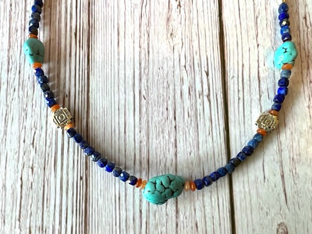 Lapis, Turquoise, and Orange Aventurine Necklace