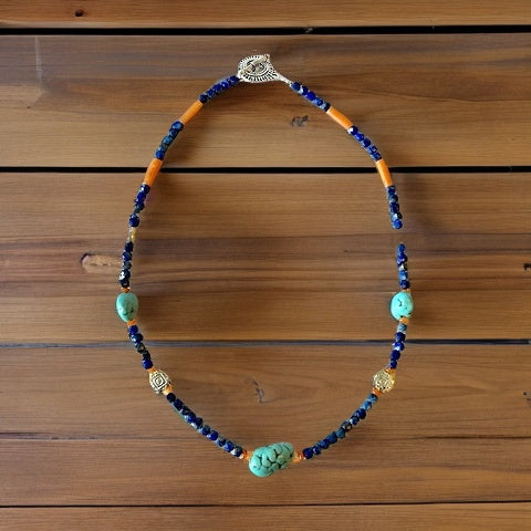 Lapis, Turquoise, and Orange Aventurine Necklace