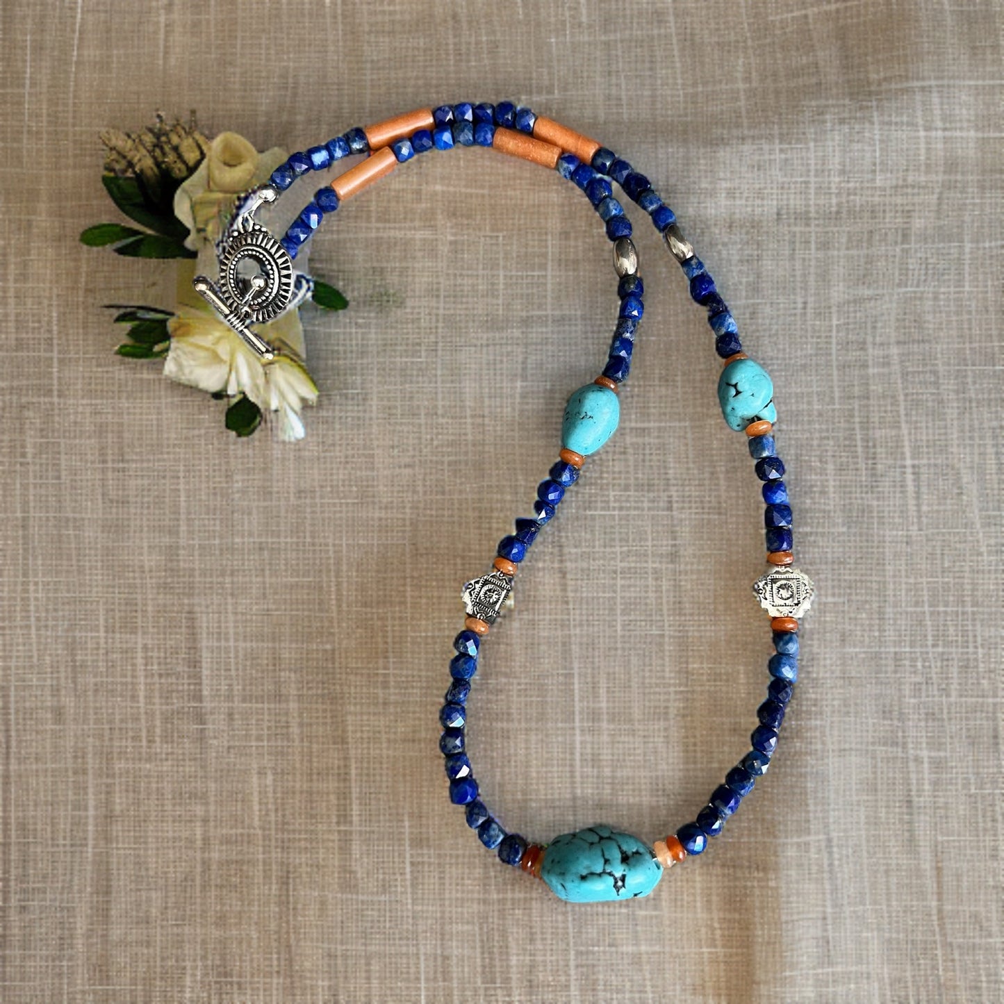 Lapis, Turquoise, and Orange Aventurine Necklace