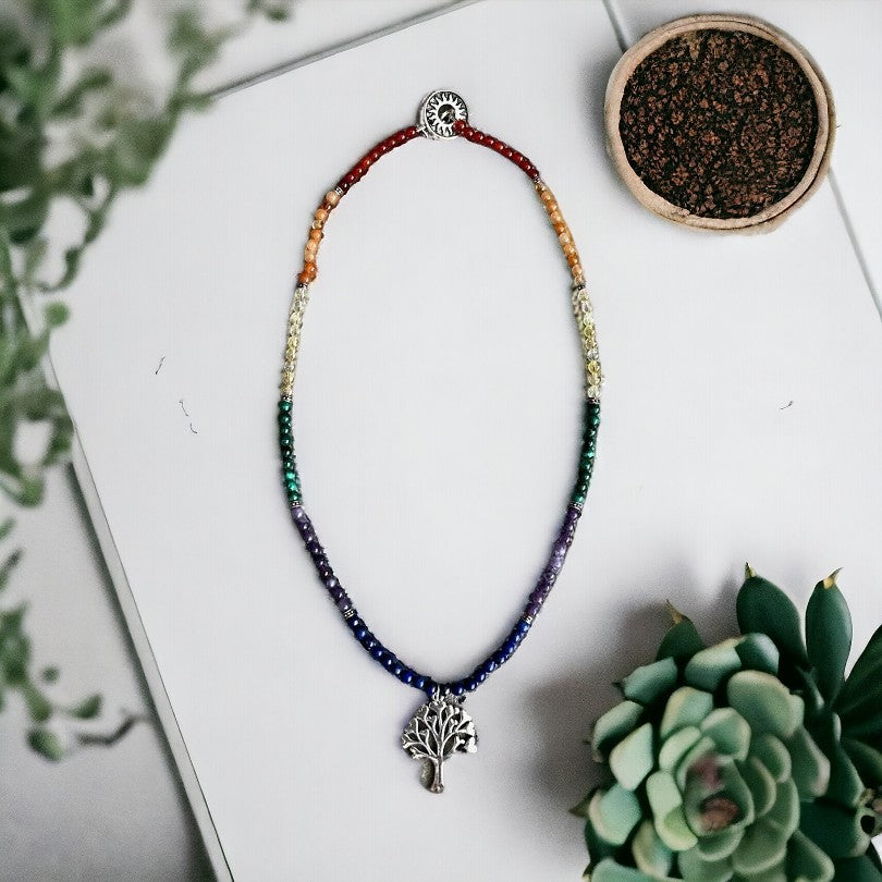 Chakra Multigem Necklace with Tree of Life Pendant