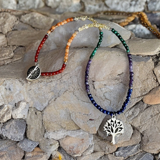 Chakra Multigem Necklace with Tree of Life Pendant