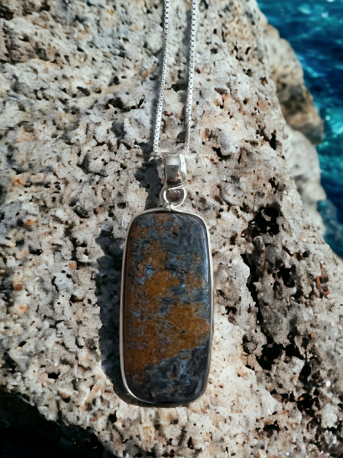 Ocean Jasper Pendant on Sterling Silver Chain