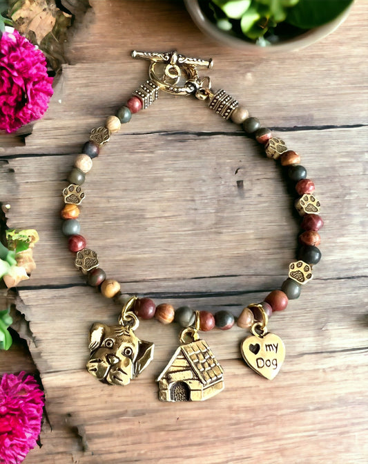 Red Creek Jasper "I Love My Dog" Bracelet