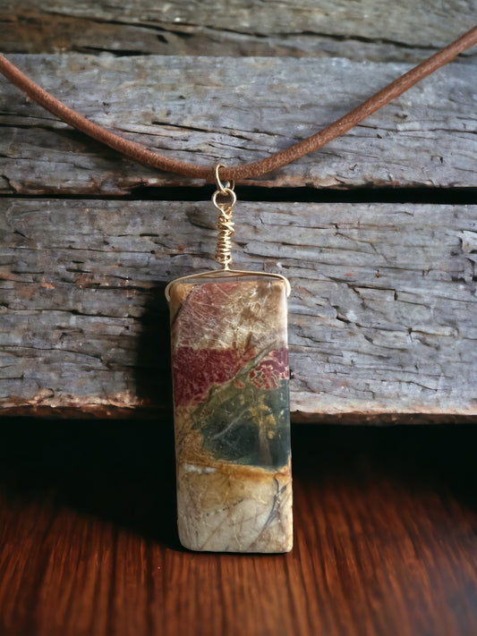 Red Creek Jasper Focal on Leather Cord