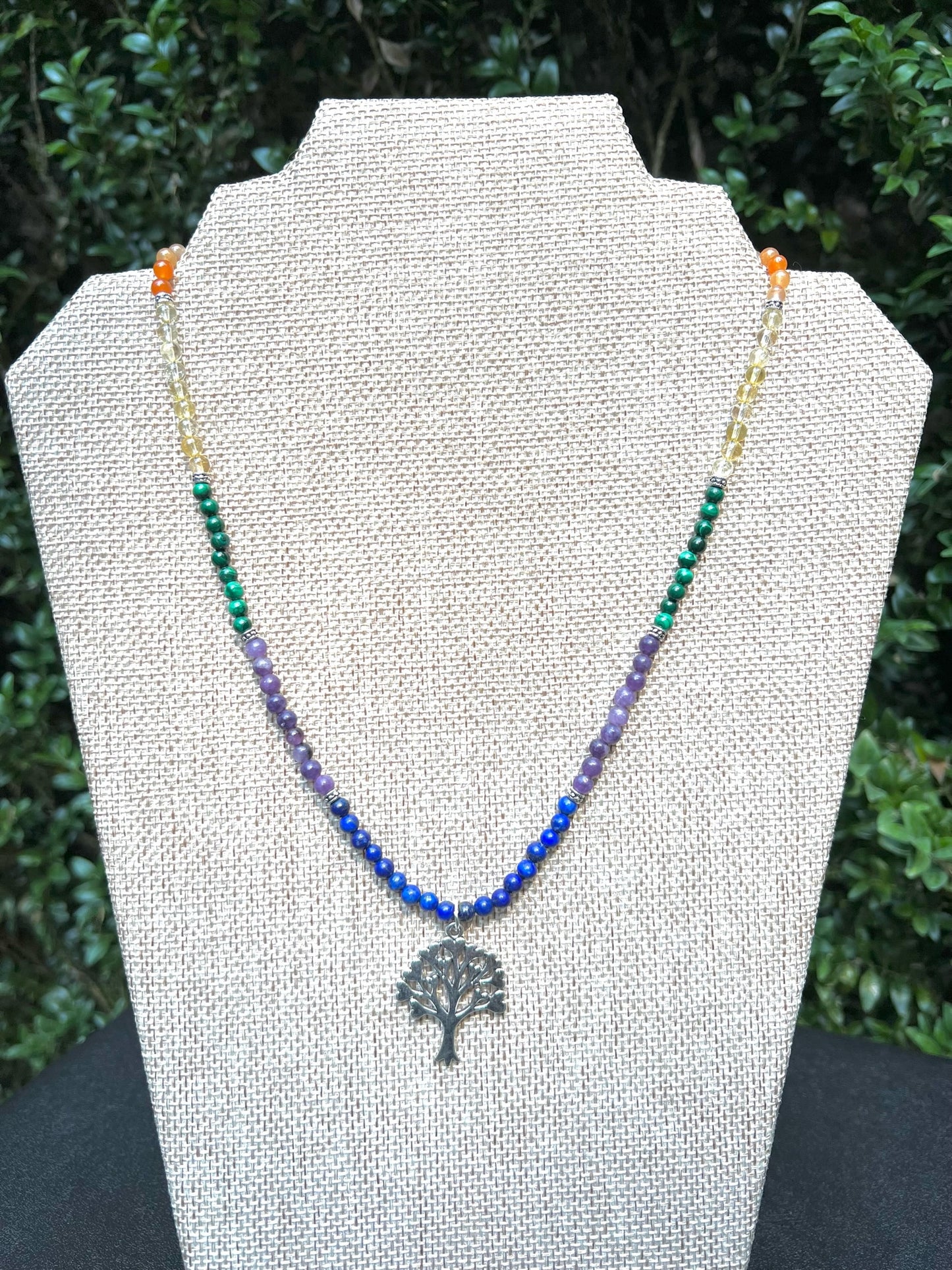 Chakra Multigem Necklace with Tree of Life Pendant